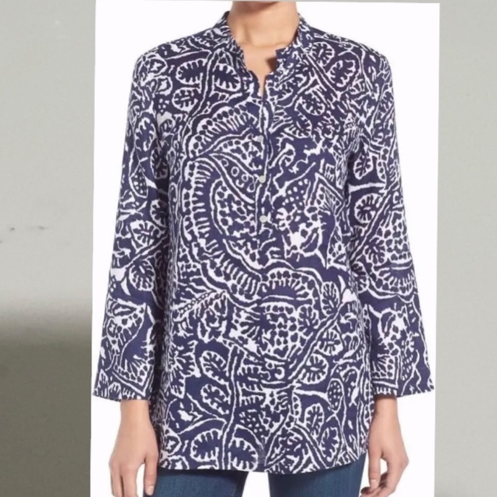 Nic+Zoe Seacoast Linen Tunic Top Sz M